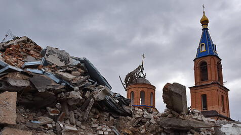 Orthodoxe Kirche in Orikhiv, die von russischen Raketen zerstört wurde